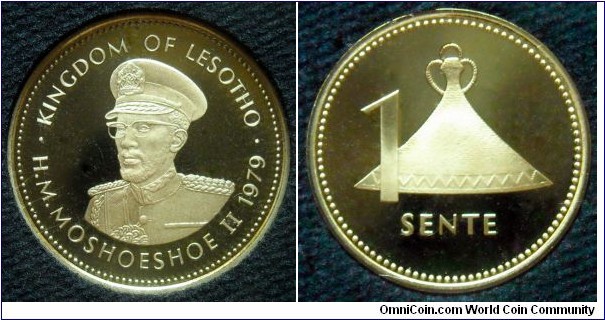 Lesotho 1 sente.  1979, King  Moshoeshoe II. Proof. 