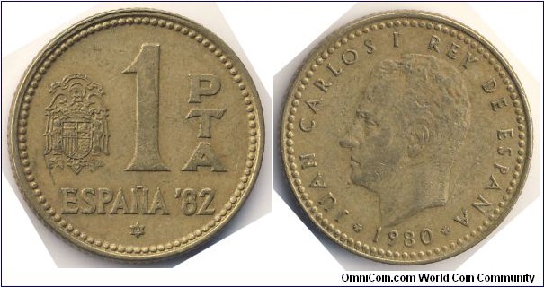 1 Peseta (Kingdom of Spain / King Juan Carlos I / 1982 FIFA World Cup / 1980 Issue / Aluminium-Bronze)