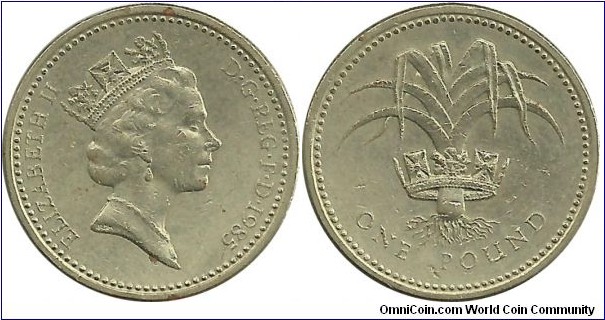 UKingdom 1 Pound 1985-Leek and Royal Diadem-Wales