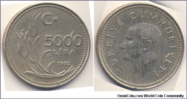 5000 Lira (Republic of Turkiye / large size // Nickel Brass)