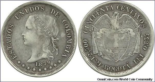 Colombia 50 Centavos 1879