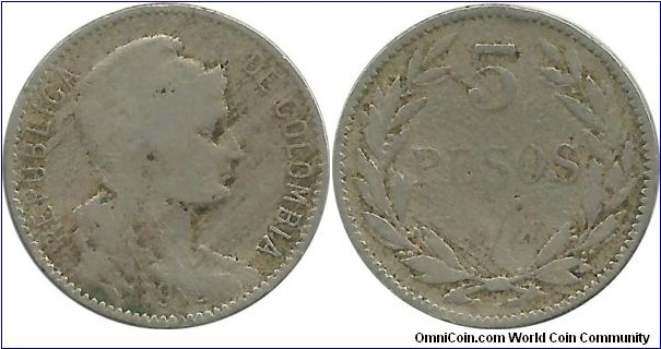 Colombia 5 Pesos p/m 1912 (Papel Moneda)