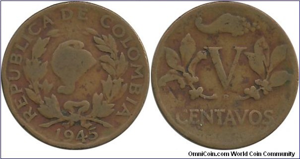 Colombia 5 Centavos 1945B