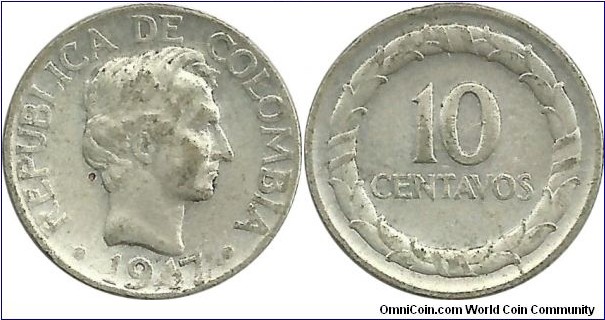 Colombia 10 Centavos 1947