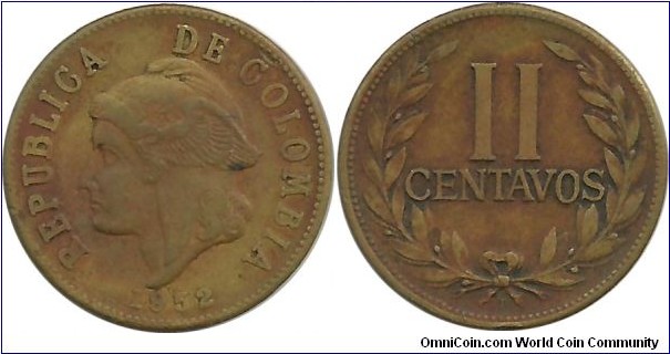 Colombia 2 Centavo 1952B