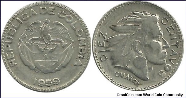 Colombia 10 Centavos 1959