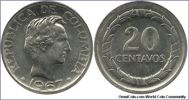 Colombia 20 Centavos 1967