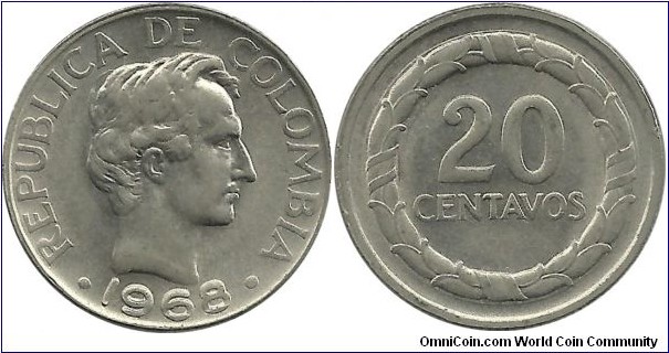 Colombia 20 Centavos 1968