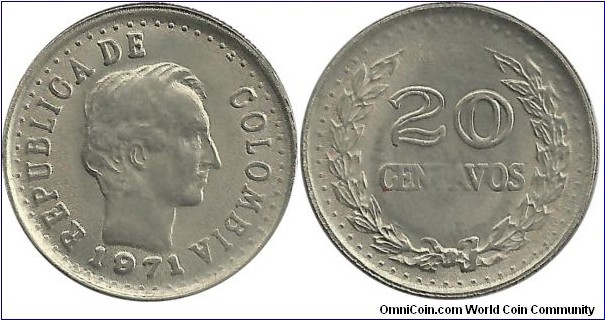 Colombia 20 Centavos 1971 (Republica de ...Colombia)