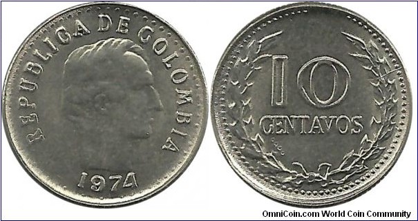 Colombia 10 Centavos 1974