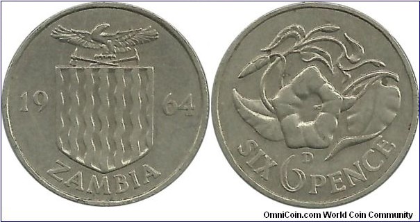 Zambia 6 Pence 1964