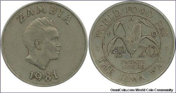 Zambia 20 Ngwee 1981 - FAO