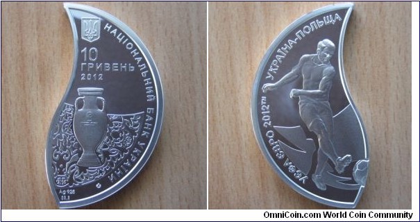 10 Hryvnia - Eurofoot (double coin with Poland) - 33.63 g Ag .925 Proof - mintage 5,000
