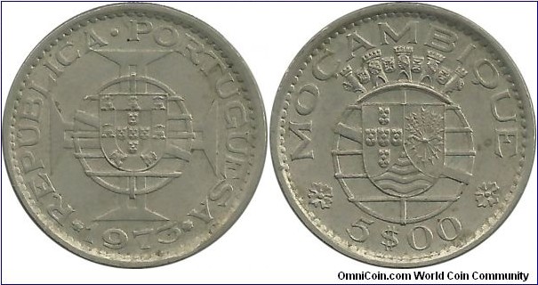 Mocambique-Port 5 Escudos 1973
