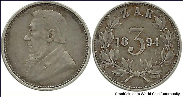 SouthAfrica-ZAR 3 Pence 1894