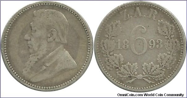 SouthAfrica-ZAR 6 Pence 1893