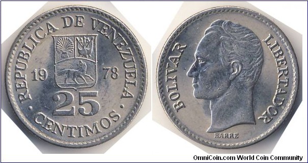 25 Centimos (4th Republic of Venezuela // Nickel 1.75g)
