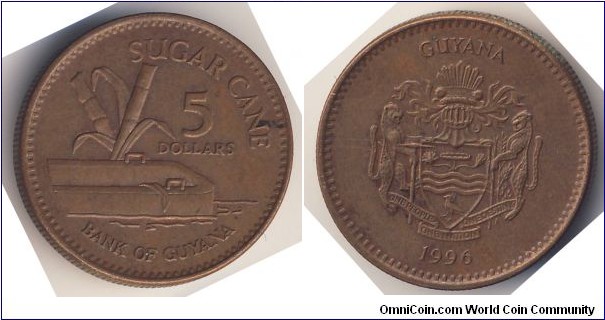 5 Dollars (Co‑operative Republic of Guyana // Copper plated Steel)
