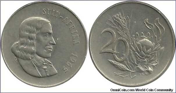 SouthAfrica 20 Cents 1965-Afrikaan