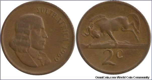 SouthAfrica 2 Cents 1969-English