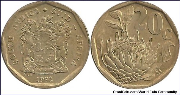 SouthAfrica 20 Cents 1992