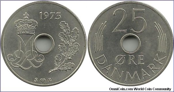 Denmark 25 Øre 1973