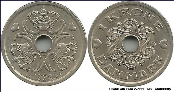 Denmark 1 Krone 1992