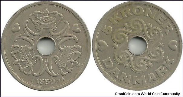 Denmark 5 Kroner 1990