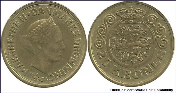 Denmark 20 Kroner 1990