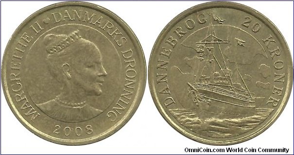 Denmark 20 Kroner 2008-The Royal Yacht Dannebrog