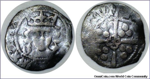 Edward IV penny. Light coinage. Second reign 0.4gms 14mm. York mint. Archbishop Neville.