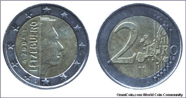 Luxembourg, 2 euros, 2004, Cu-Ni-Ni-S, bi-metallic, 25.75mm, 8.5g, Grand Duke Henri