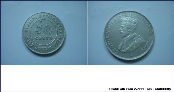 Straits Settlements King George V 50 cents 500.Silver (cross)