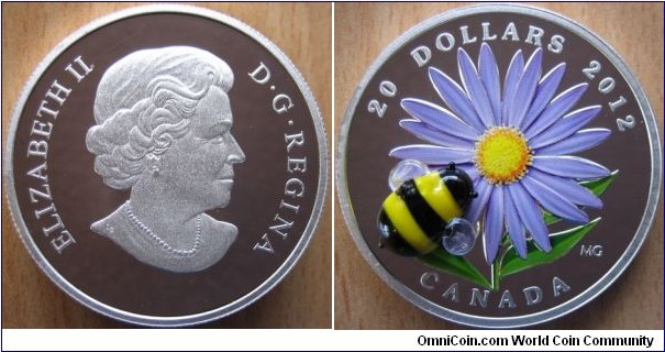 20 Dollars - Bumble bee with aster - 31.39 g Ag .999 Proof (with Venetian glass) - mintage 10,000