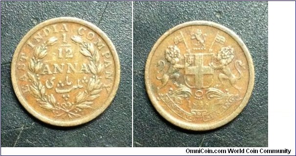 East India Company 1/12 ANNA bronze.