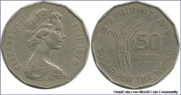 Fiji 50 Cents 1979 - First Indians in Fiji Centennial (Girmit 1879-1979) Sugar for the World- FAO