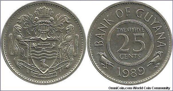 Guyana 25 Cents 1989