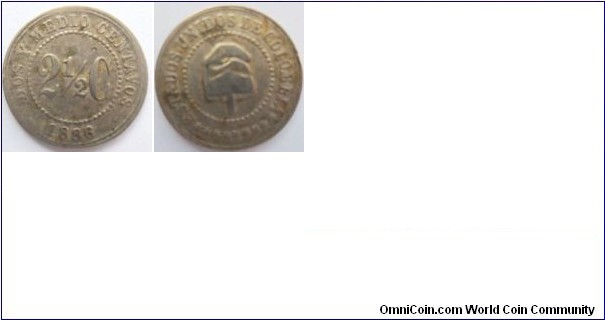 COLOMBIA COIN 21/2 CENTAVOS 1888 KM 183.2 CU-NI 20mm CAT 122. INFO en atticmaket@gmail.com