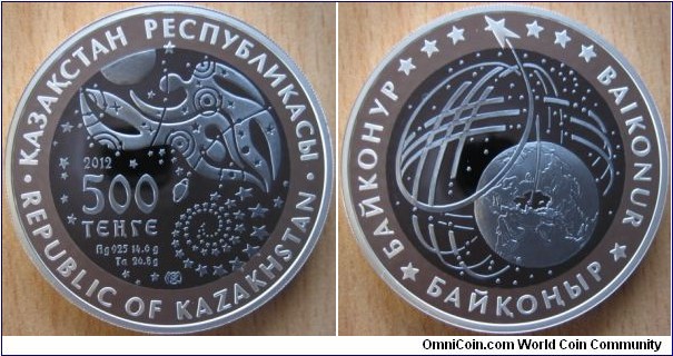 500 Tenge - Baïkonur - 41.4 g (14.6 g Ag .925 + 26.8 g Tantalum) Proof - mintage 5,000