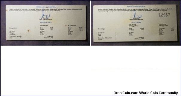 Malaysia 1989 certificate that came in the box of commemorating Commonwealth Heads of Government Meeting.