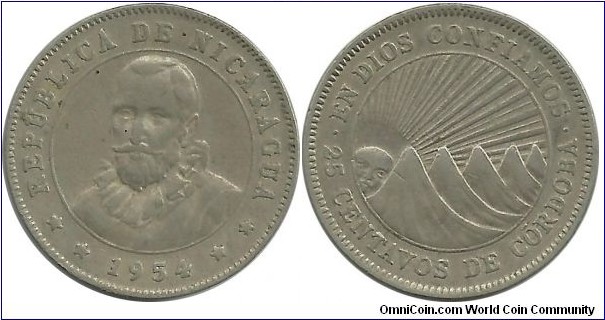 Nicaragua 25 Centavos 1954