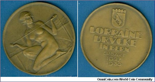 1930 Swiss Lorraine Brigde in Bern Naked Women Medal. Bronze 55MM.
