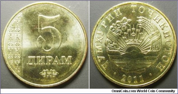 Tajikistan 2011 5 diram. Weight: 2.00g. 