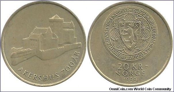 Norway 20 Kroner 1999 - 700th Anniversary - Akershus Fortress