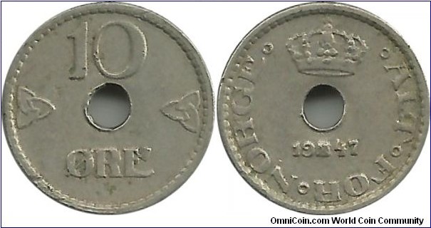 Norway 10 Øre 1947