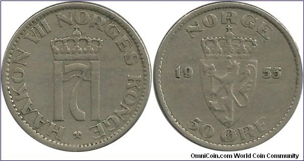 Norway 50 Øre 1955