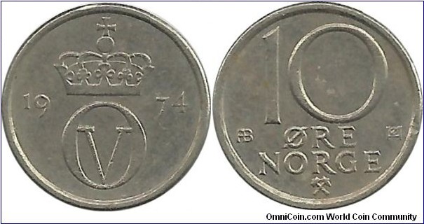 Norway 10 Øre 1974