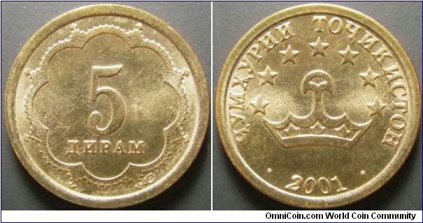 Tajikistan 2001 5 diram. Weight: 2.04g. 