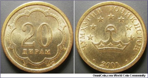 Tajikistan 2001 20 diram. Weight: 2.77g. 