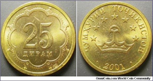 Tajikistan 2001 25 diram. Weight: 2.79g. 